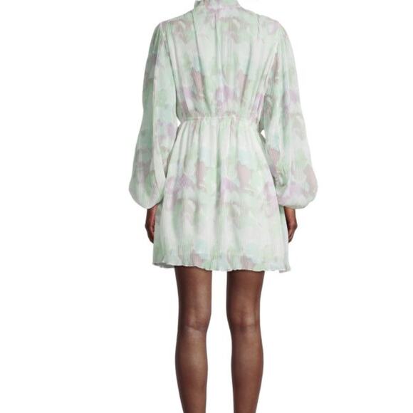 Avantlook Lantern Sleeve Pleated Ruffle Mini Dress Pastel Watercolor NEW Medium - Picture 2 of 11